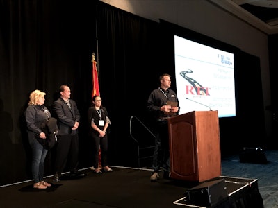 Andy Miller accepts the 2018 Truck Service Expert of the Year Award at the HDA Truck Pride Annual Meeting in Orlando, Fla.