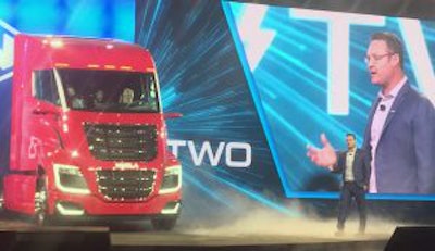 Nikola CEO Trevor Milton on stage with the Nikola Two.