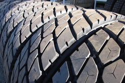 Row of heavy truck tires