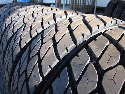 Row of heavy truck tires