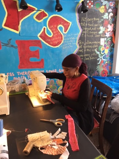 A Bailey’s Cafe participant is creating a project from textile waste.