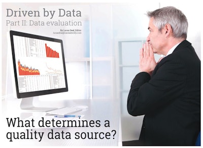 man looking at a computer monitor displaying graphs with text overlay that says driven by data part II: data evaluation. what determines a quality data source?