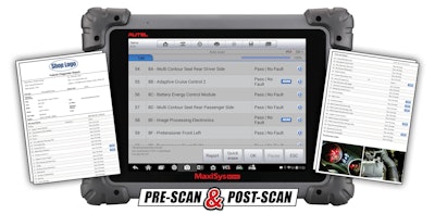 Autel pre- and post-scan on tablet