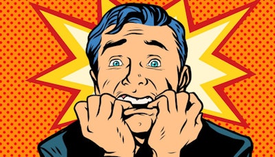 Pop art man biting nails