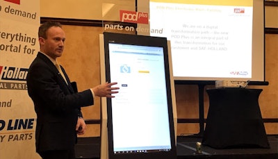 SAF-Holland Aftermarket Brand Manager Bryan Thorwall demonstrates POD Plus Sunday at HDAW 2020 in Grapevine, Texas.