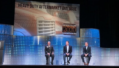 Moderator Chris Patterson with Delphi CEO Rick Dauch and Dana CEO Jim Kamsickas during Monday’s panel discussion at Heavy Duty Aftermarket Dialogue (HDAD) in Grapevine, Texas.