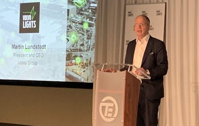 Volvo Group President and CEO Martin Lundstedt speaks at this week’s LIGHTS event in Fontana, Calif.