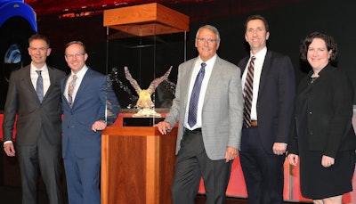 Kevin Baney, Kenworth general manager and Paccar vice president (from left); Jordan Papé, CEO, The Papé Group; Dave Laird, Papé Kenworth president; Lance Jorgensen, chief financial officer, The Papé Group, Inc.; and Laura Bloch, Kenworth assistant general manager, sales and marketing.