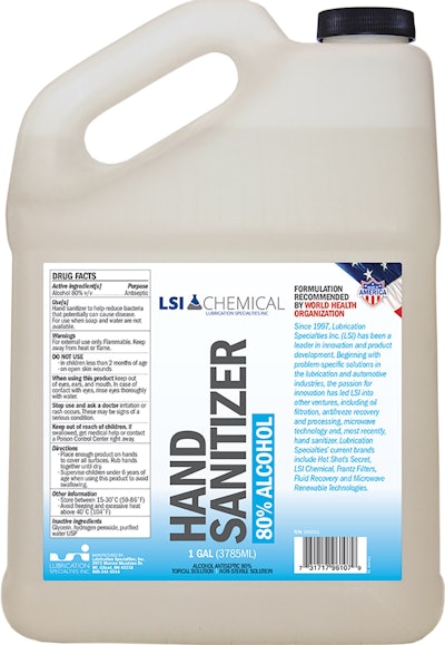 LSI Chemical hand sanitizer in 1-gallon bottle