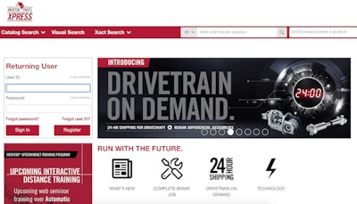 Meritor screen cap of updated MeritorPartsXpress site
