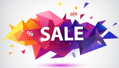 'SALE' with geometric shapes and percent signs