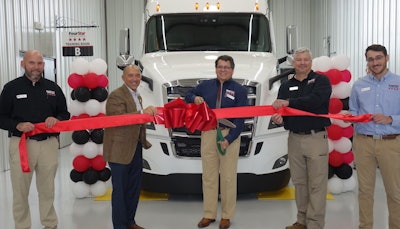 Chuck Curles (left to right), Four Star Freightliner dealer trainer; Dothan Mayor Mark Saliba; Jerry Kocan, Four Star Freightliner dealer principal; David Carroll, Four Star Freightliner training manager, Scott Coleson, Four Star Freightliner chief financial officer. (Click to enlarge.)