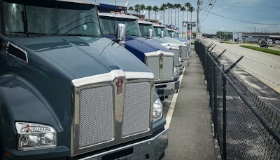 Kenworth trucks in line