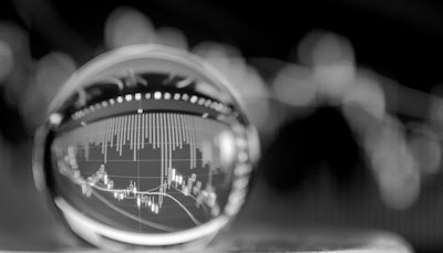 crystal ball in front of a graph