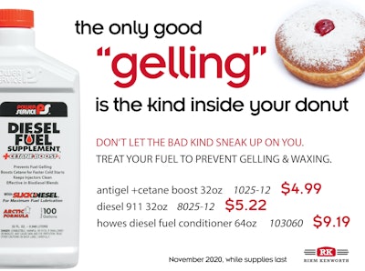 An example of a print marketing piece Rihm Kenworth ran last month. Kristin Oftedahl, marketing communications manager, says she likes to interject humor into parts promotions. The sales reps could pair this flyer with a donut when they deliver it to really make an impact.
