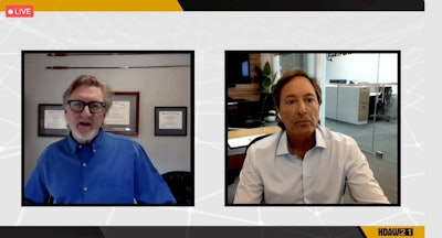 Steven Bryan, former Vigillo CEO, and David Seewack, CEO at FinditParts, during Tuesday’s keynote presentation at virtual Heavy Duty Aftermarket Week.