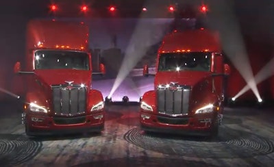 Two new Peterbilt Model 579 trucks on display