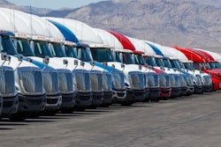 Line of parked semi trucks