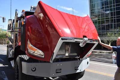 Kenworth truck with front hood lifted