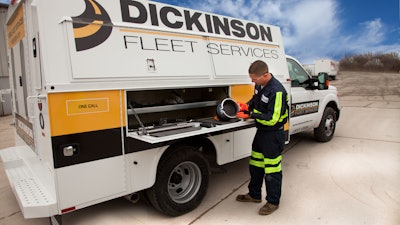 truck tech outside of dickinson fleet services truck