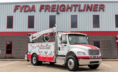 fyda freightliner truck outside of fyda freightliner building