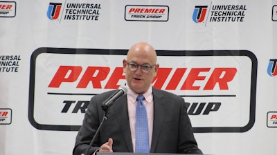 Universal Technical Institute CEO Jerome Grant congratulates transitioning service members and thanks partners at Fort Bliss and Premier Truck Group.