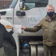 Volker Kromm, executive director of the Regional Food Distribution Association (on left) accepts a $5,000 donation cheque from Darrin Poulin, general manager of Maxim Truck & Trailer’s Thunder Bay branch office.