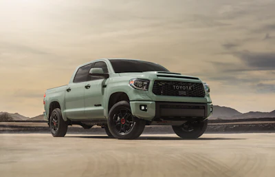 2021 Toyota Tundra TRD Pro.Though it's not as wide, not as well-lit and has faux hood scoops, enthusiasts appear to be more smitten with this older model than the 2022 TRD Pro set to replace it.