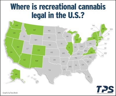 States with legalized recreational marijuana.