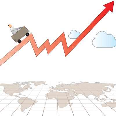 Graphic of man riding a line chart.