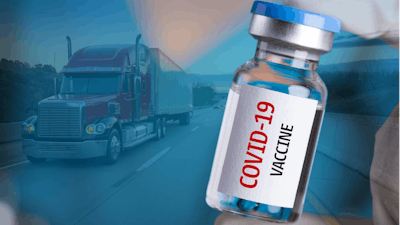 COVID vaccine vial and truck
