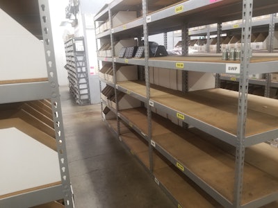Transerve empty warehouse shelves