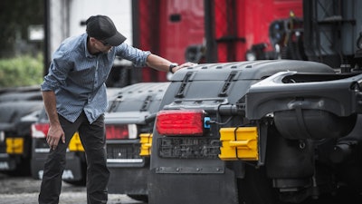 Customer looking at truck