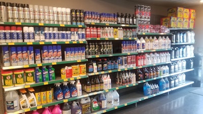 shelves stocked with auto maintenance products