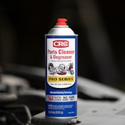 Can of CRC parts cleaner and degreaser sitting on an engine.