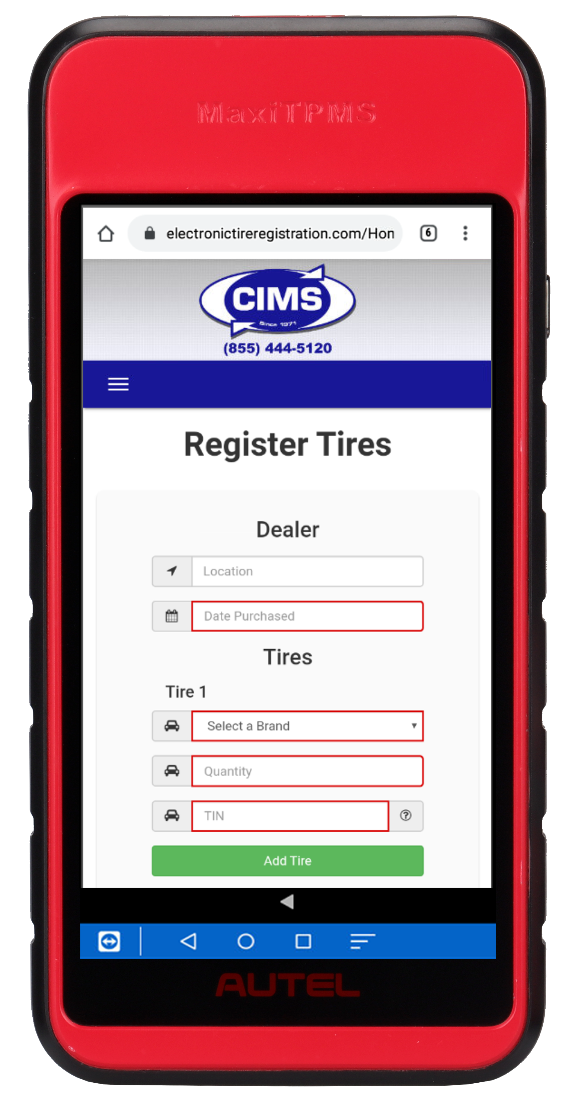 Autel tire register tool