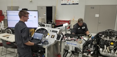 Technician learning as part of the Navistar technician apprenticeship.