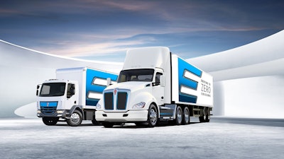 Kenworth K270E and T680E battery electric trucks.