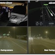 Different camera views of TuSimple autonomous truck on the road.