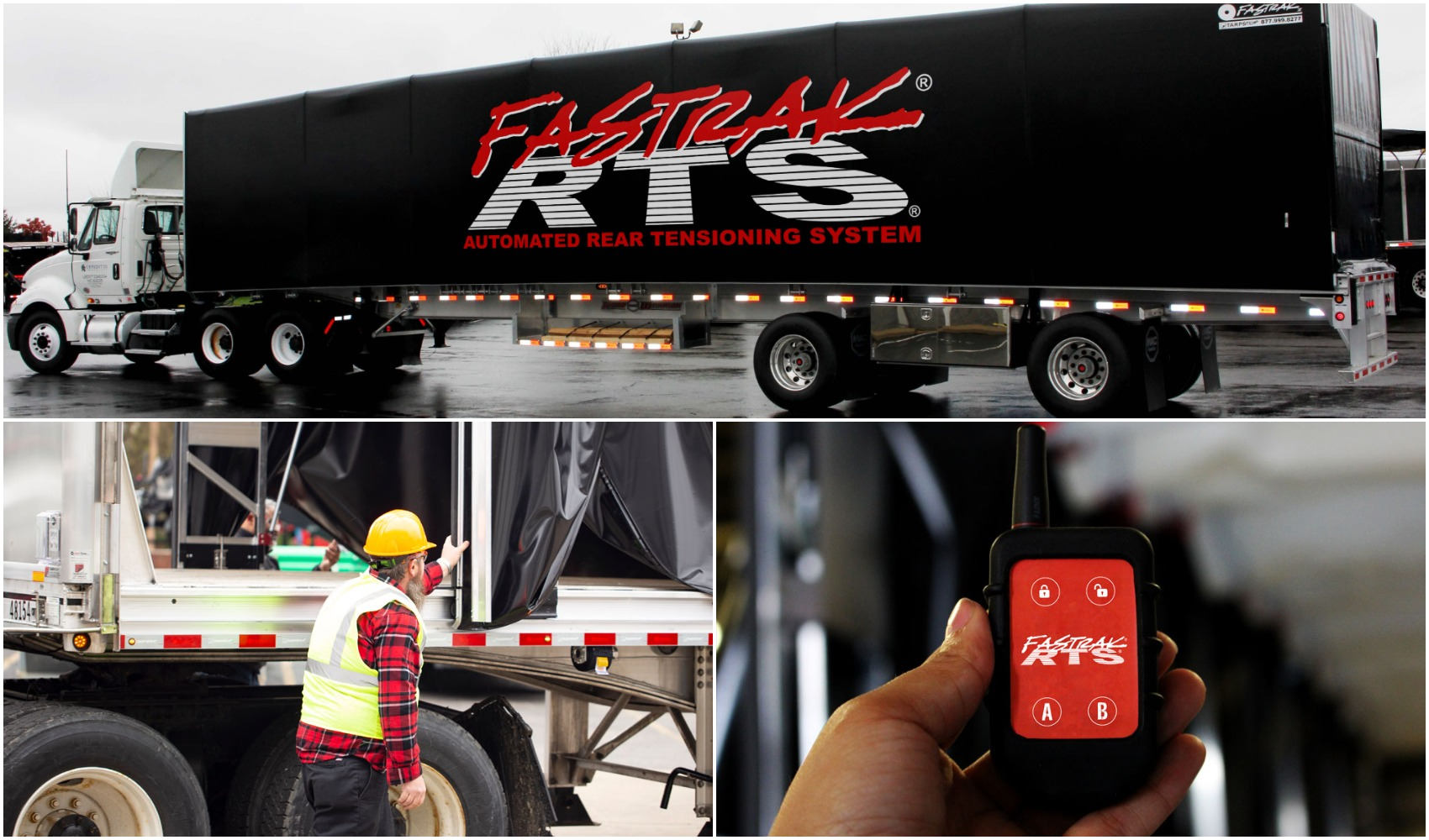 The new Fastrak RTS is the latest feature in Tarpstop's well-known Fastrak curtainside/conestoga rolling-tarp systems for flatbeds.