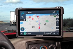 Rand McNally TND Tablet 1050 on truck dashboard.