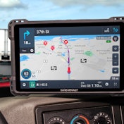 Rand McNally TND Tablet 1050 on truck dashboard.