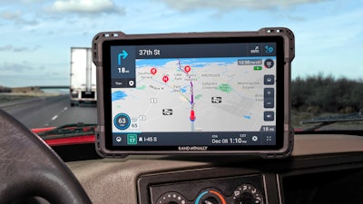 Rand McNally TND Tablet 1050 on truck dashboard.