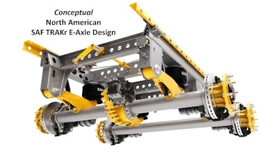 SAF-HOLLAND's TRAKr e-axle targets refrigerated fleets and allows trailer refrigeration units (TRU) to run fully electric and allows the trailer’s TRU to operate when uncoupled without the use of diesel fuel.