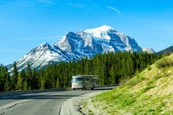 RV driving in Banff