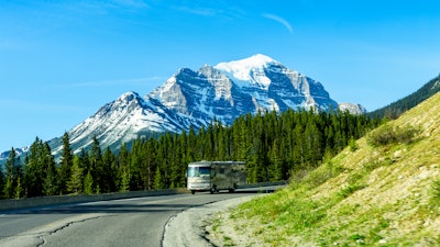 RV driving in Banff