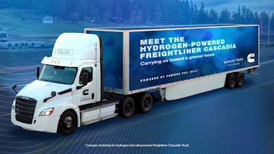 Rendering of hydrogen fuel cell Freightliner Cascadia truck
