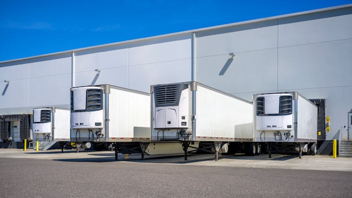 Reefer trailers parked in docks