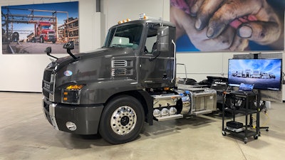 Mack Anthem sits in the new Mack Truck Academy and Volvo Trucks Academy joint training center in Tinley Park, Ill.