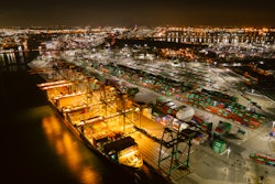 Aerial shot of the Port of Los Angeles at night